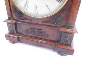An early Victorian mahogany bracket clock, with a carved scroll-top breakfront case with bun... - 3