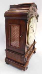 An early Victorian mahogany bracket clock, with a carved scroll-top breakfront case with bun... - 4