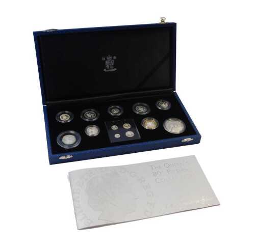 A Royal Mint The Queen's 80th Birthday Collection silver coin set, containing nine coins, and a...