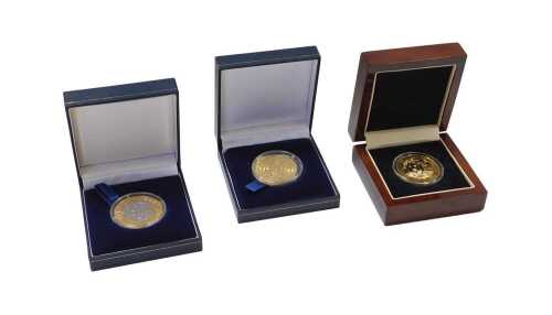 Three London Mint Office gold plated silver Tristan da Cunha five pound coins, comprising St...