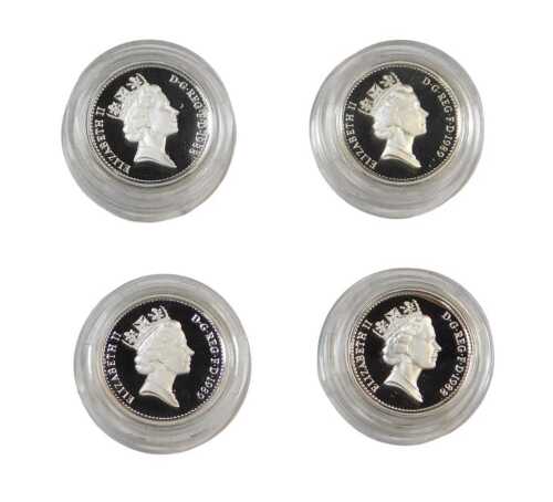 Four Royal Mint silver proof one pound coins, for 1989 (x2), 1988 (x2), boxed with certificate...