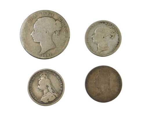 Victorian silver coinage, comprising half crown and three shillings, 29.1g.