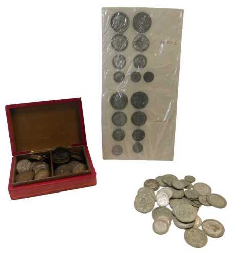 Pre-decimal coinage, including George V and later half crowns, some part silver, two shillings,...