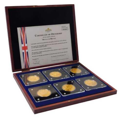 A Windsor Mint Battle of Britain six coin gold proof set, each coin weighing 1/200oz, in a...