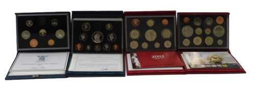 Four Royal Mint United Kingdom proof coin collections, for 1985, 1997, 2001 Glimpses of the...