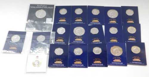 Various Change Checker fifty pence and two pound coins, to include Megalosaur, Iguanodon,...