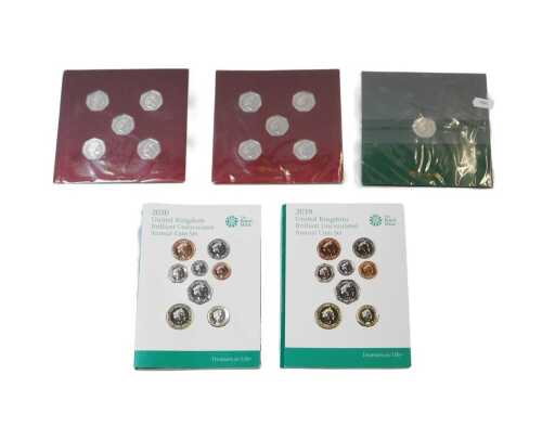 Two Royal Mint United Kingdom brilliant uncirculated annual coin sets, for 2019 and 2020,...