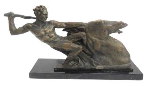 After Alberto Bazzoni. Le Dresseur de Cheval, spelter figure, raised on a black marble...