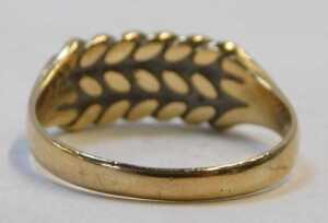 A 9ct gold keeper ring, the flat ball design, on ribbed shoulders, Birmingham 1914, ring size Q&frac12;,... - 3