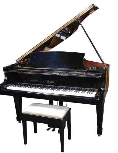 A Boston Piano Company ebonised baby grand piano designed by Steinway and Sons, the metal frame...