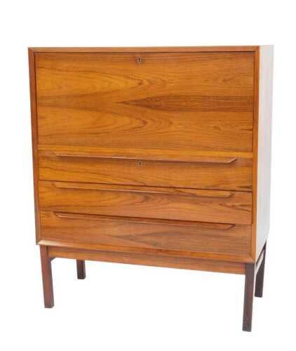 A 1960s/70s Danish designed rosewood bureau by Hunter and Smallpage of York, the fall front...