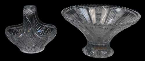 A lead crystal centrepiece footed bowl, of an outswept form, with panels of star-cut decoration,...