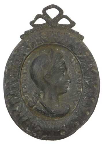 An 18th/19thC bronze bas-relief oval medallion, depicting Statilia Messalina (third wife to...