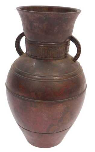 A Japanese Showa period bronze Ha vase, of typical baluster design with 'folded' handles and...