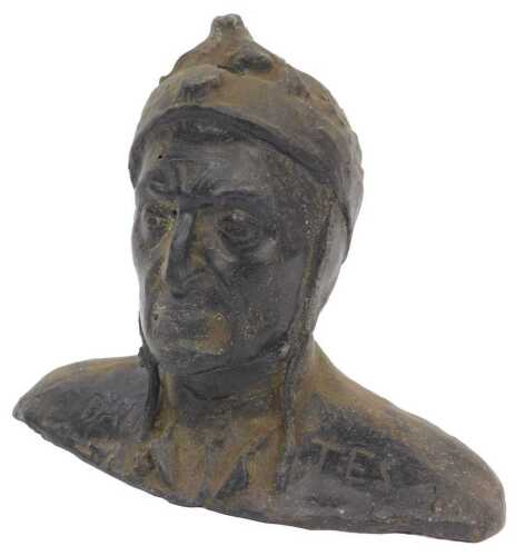 A 19thC Italian Grand Tour bronze bust of Dante Alighieri, hollow cast, the shoulders inscribed...