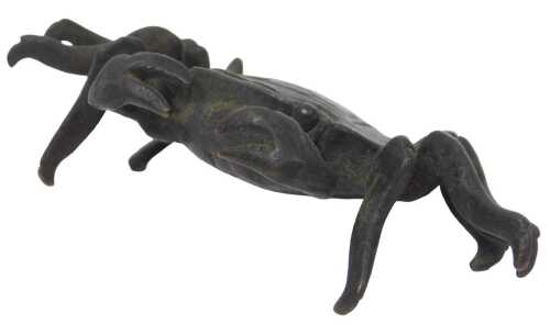 A Chinese Qing Dynasty bronze crab, with raised feet and claws, 9.5cm wide.