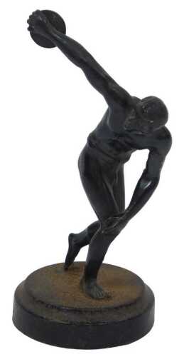 A late 19thC bronze patinated figure of Discobolus, 'The Discus Thrower', after the classical...