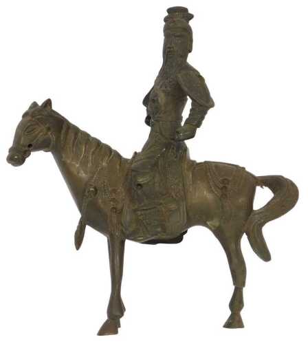 A Qing Dynasty bronze figure of Guan Yu (Lord Guan), as a warrior in a typical pose, wearing...