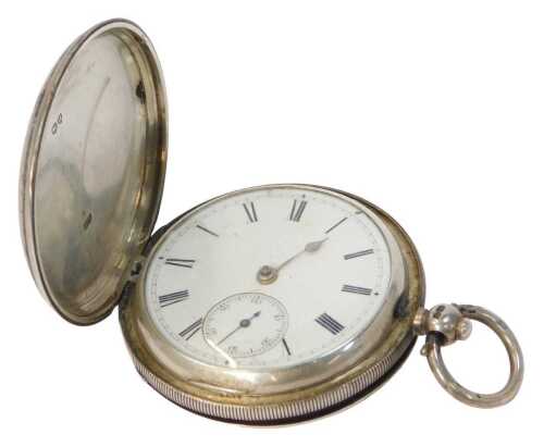 A Victorian silver cased hunter pocket watch, fusee lever, the case London 1883, 102.8g all in,...