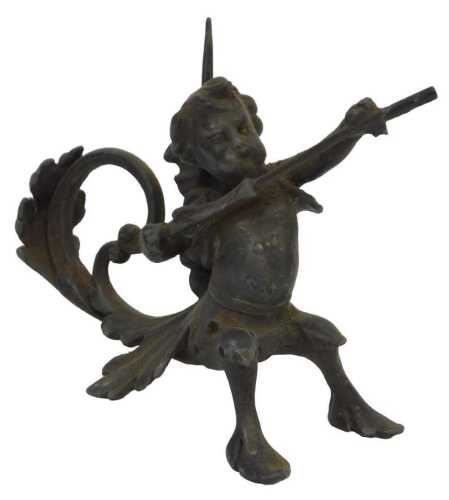 A 19thC Italian figure of a Cupid archer, with scroll carry handle and thumb piece oil dropper...