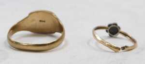 Two dress rings, comprising a 9ct gold signet ring, with rectangular ring head, of plain design,... - 2