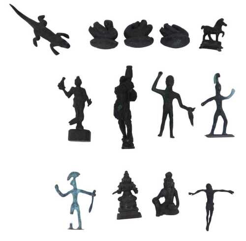 Antiquarian bronze and lead figures, including Greek bronze figures, a figure of Christ, a...
