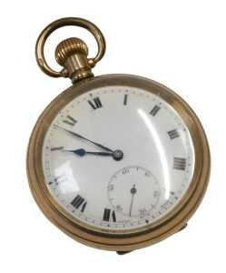 A gold plated pocket watch, the enamelled dial with Roman numerals, the case stamped Star...