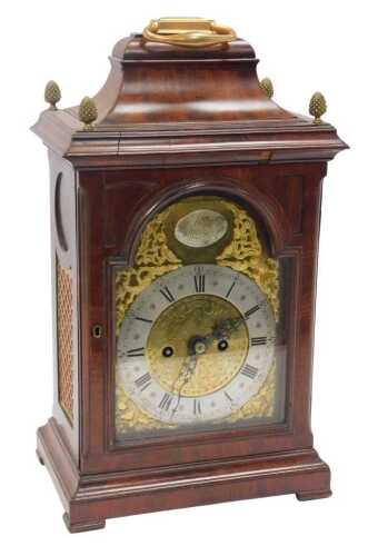 An 18thC mahogany cased bracket clock by William Gill of Maidstone, the brass face with a...