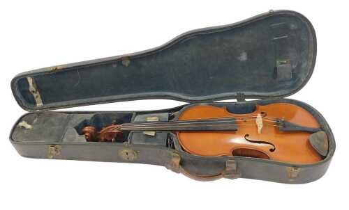 A French violin, with two piece back, with label for the maker D. SORIOT, Luther &Eacute;cole Fran&ccedil;ais,...
