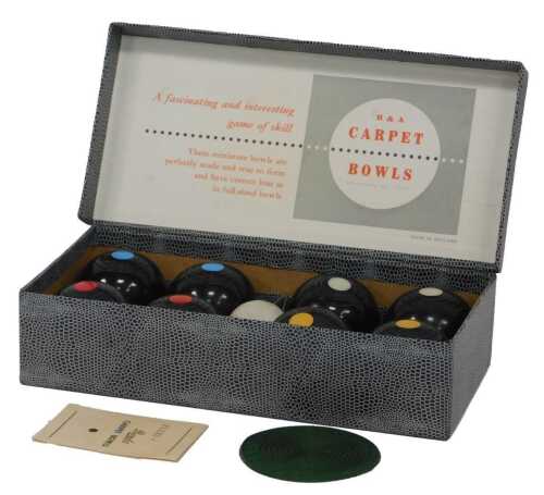 A boxed set of B&A carpet bowls.
