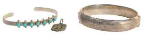 A group of silver and other jewellery, comprising a silver half-hinged bangle, a silver and...
