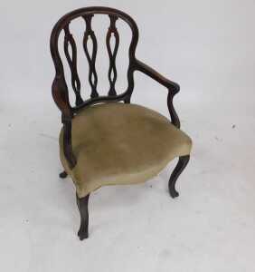 A George III mahogany open armchair, with Gothic pierced splat back, downswept arms with carved... - 2