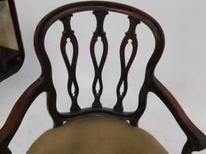 A George III mahogany open armchair, with Gothic pierced splat back, downswept arms with carved... - 3