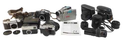 Cameras and optical related equipment, to include a Praktica BMS camera, a Zenit EM camera, a...