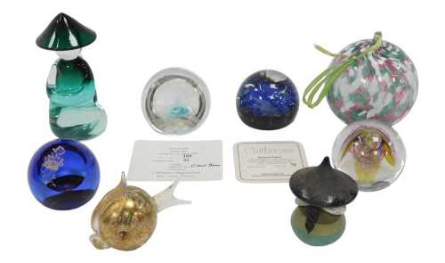 A group of decorated glassware, including an ARS graduated green and clear glass Oriental...