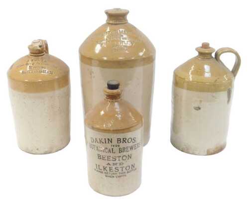 A group of stoneware flagons, comprising Robert G Hanson Brewer, Wine & Spirit Merchants,...