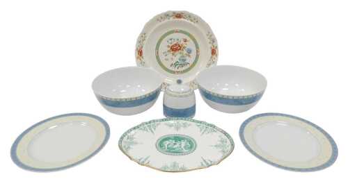 Two Wedgwood porcelain Capri pattern bowls, 24.5cm diameter, together with matching plates,...