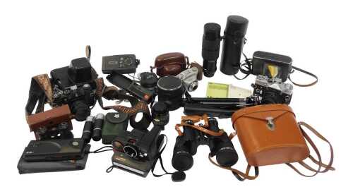 Cameras and optical related equipment, to include a Zenit TTL camera, a Helios F=28mm lens, a...