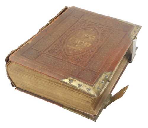 A Victorian brown leather and brass-bound Holy Bible. (AF)
