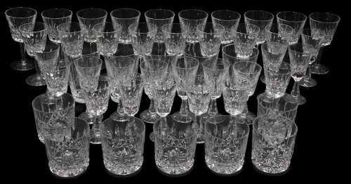 A part suite of Waterford Lismore pattern glasses, to include eight whisky tumblers, five large...
