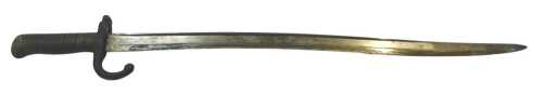 A French Chassepot 1866 pattern bayonet, the steel blade engraved MRE d'Oumes de Saint-&Eacute;tienne...