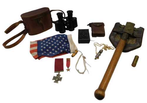 Miscellaneous military and other items, to include an entrenching tool, 52cm high, a Kodak...