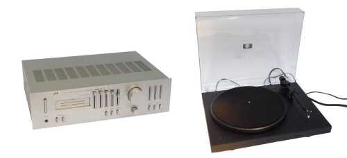 A JVC A-X2 stereo integrated amplifier, serial number 11608971, together with a Project Audio...