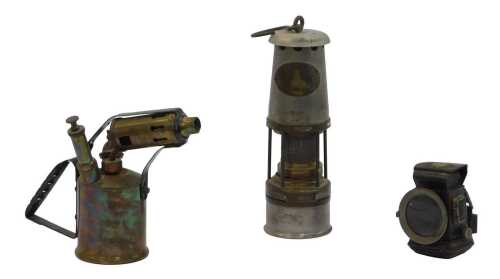 A William Maurice Ltd Sheffield wolf safety lamp, number 7RME, bearing a brass plaque to the...