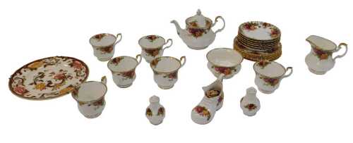 A Royal Albert porcelain Old Country Roses pattern part tea service, comprising six teacups and...