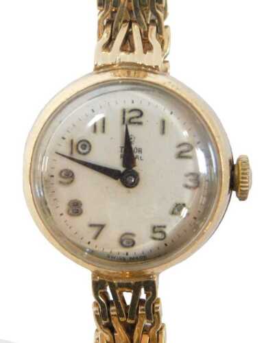 A Tudor Royal lady's 9ct gold cased wristwatch, the circular silvered dial bearing Arabic...