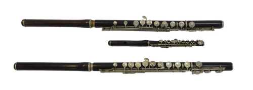 Two Hawks and Son flutes, each boxed, together with a Hawks and Son piccolo, numbered 3620,...