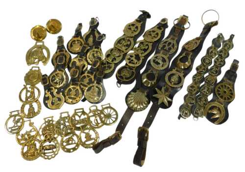 A group of horse brasses and martingales, to include commemorative George V and Queen Mary 1911...