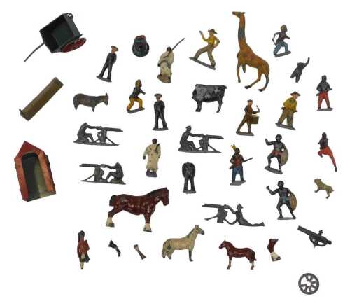 Various Britains and other painted lead figures, to include farmyard animals, giraffe, sailors,...