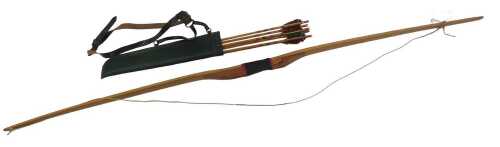 A Golden Arrow bow, 161cm high, together with a quiver containing various arrows.